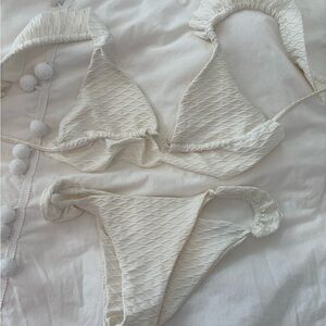SHEIN White Textured Triangle Bikini Set
